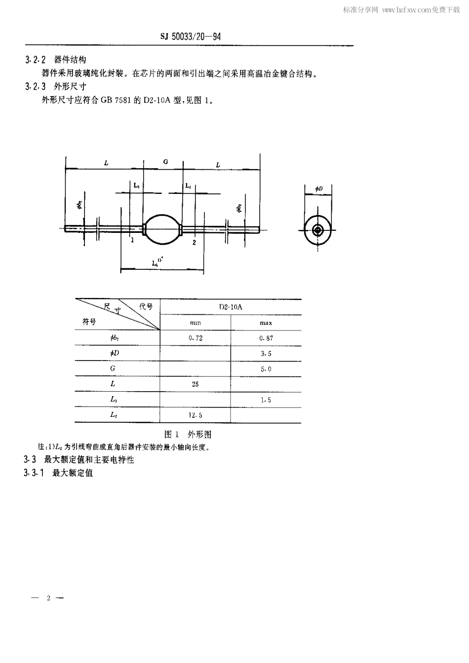 【电子行业军用标准】SJ 50033.20-1994 半导体分立器件.2CZ101型硅开关整流二极管详细规范.pdf_第2页