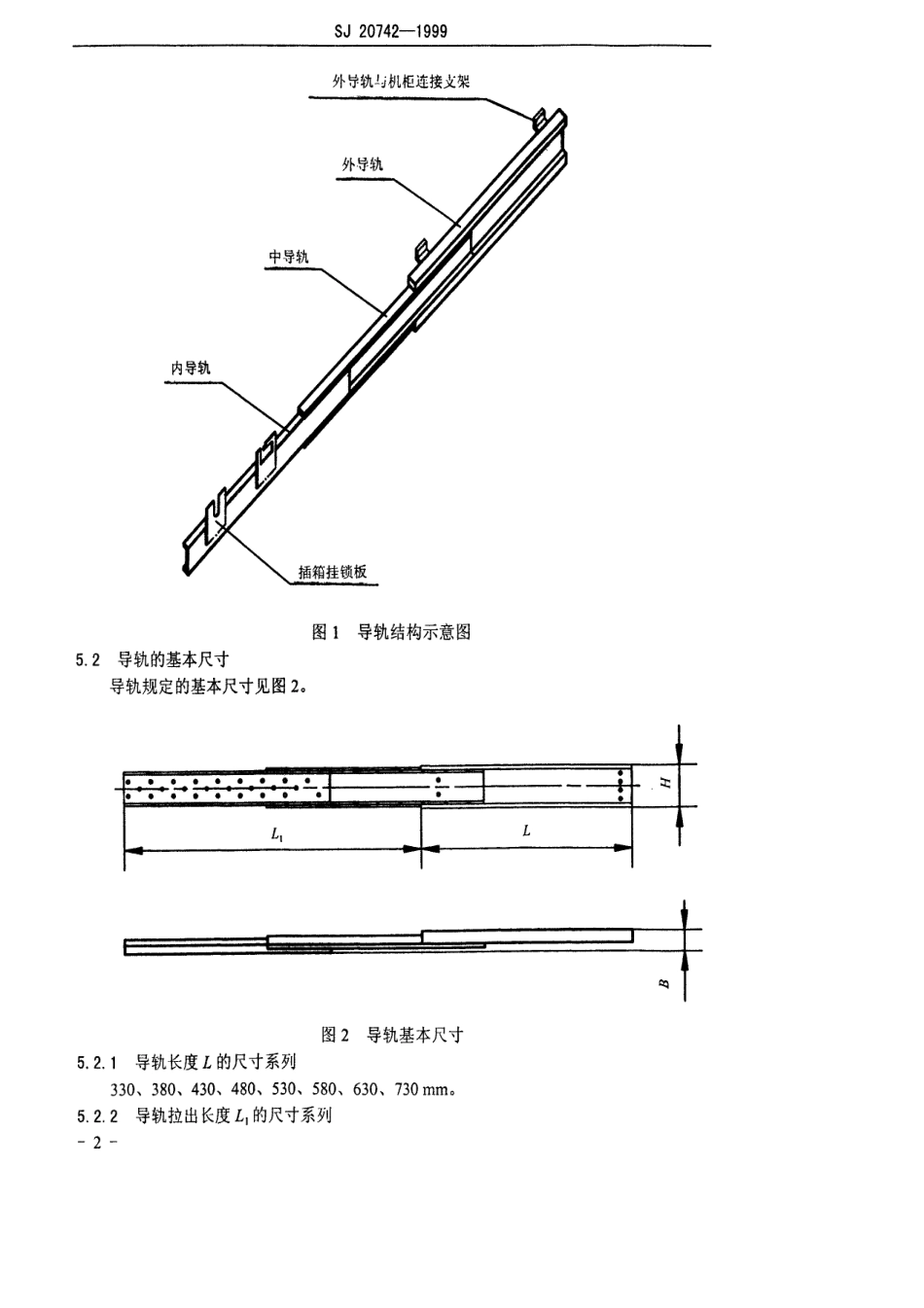 【电子行业军用标准】SJ 20742-1999 伸缩式导轨基本尺寸系列.pdf_第3页