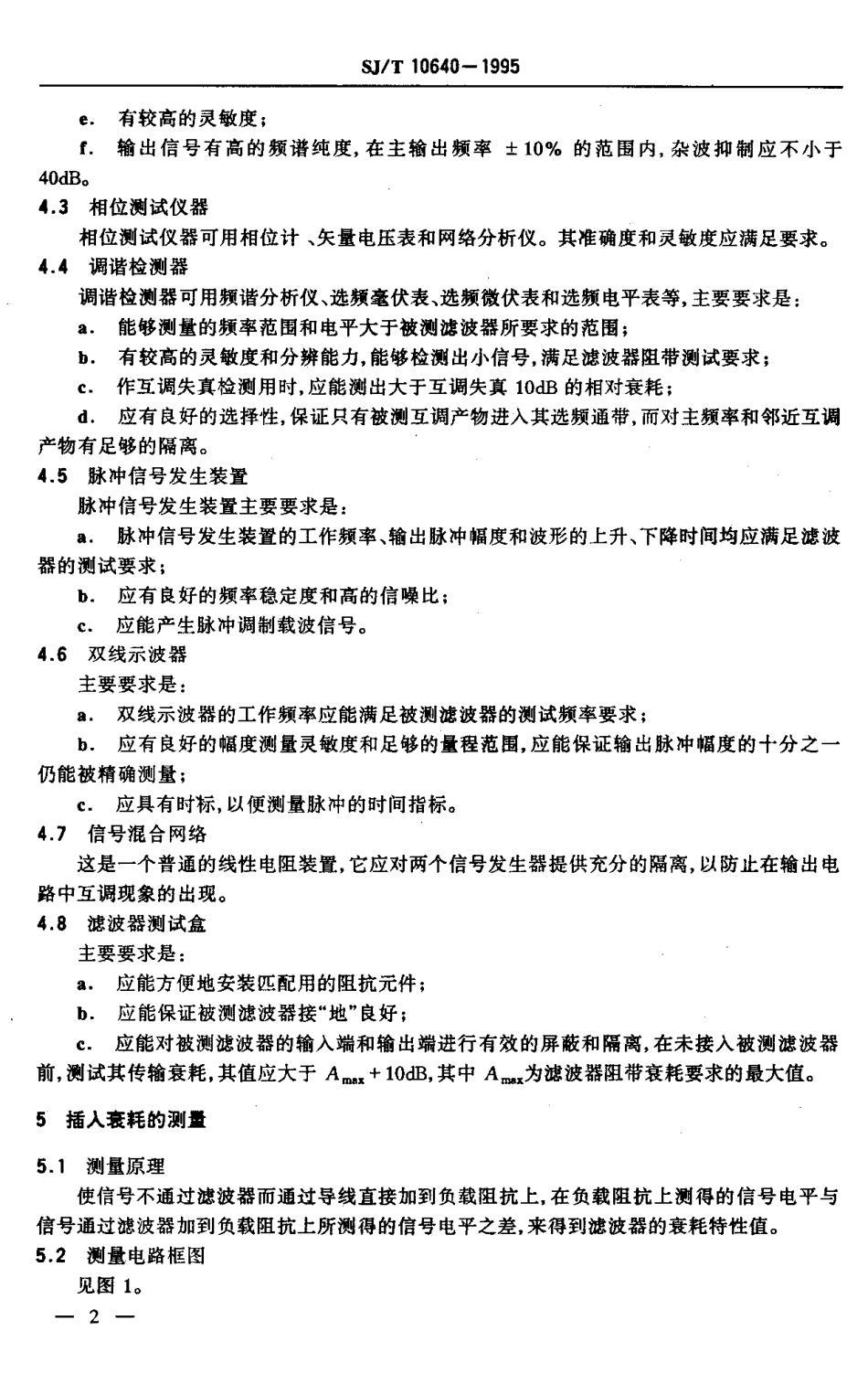 【电子行业军用标准】SJT 10640-1995 压电滤波器电性能测试方法.pdf_第3页