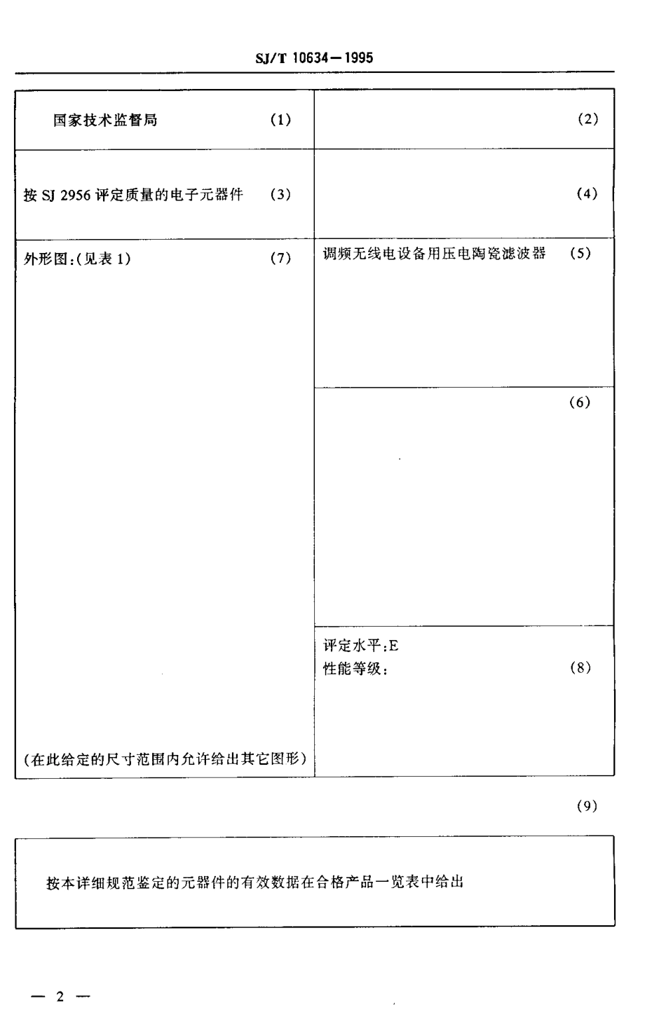【电子行业军用标准】SJT 10634-1995 电子设备用压电陶瓷滤波器空白详细规范 调频无线电设备用压电陶瓷滤波器.pdf_第3页