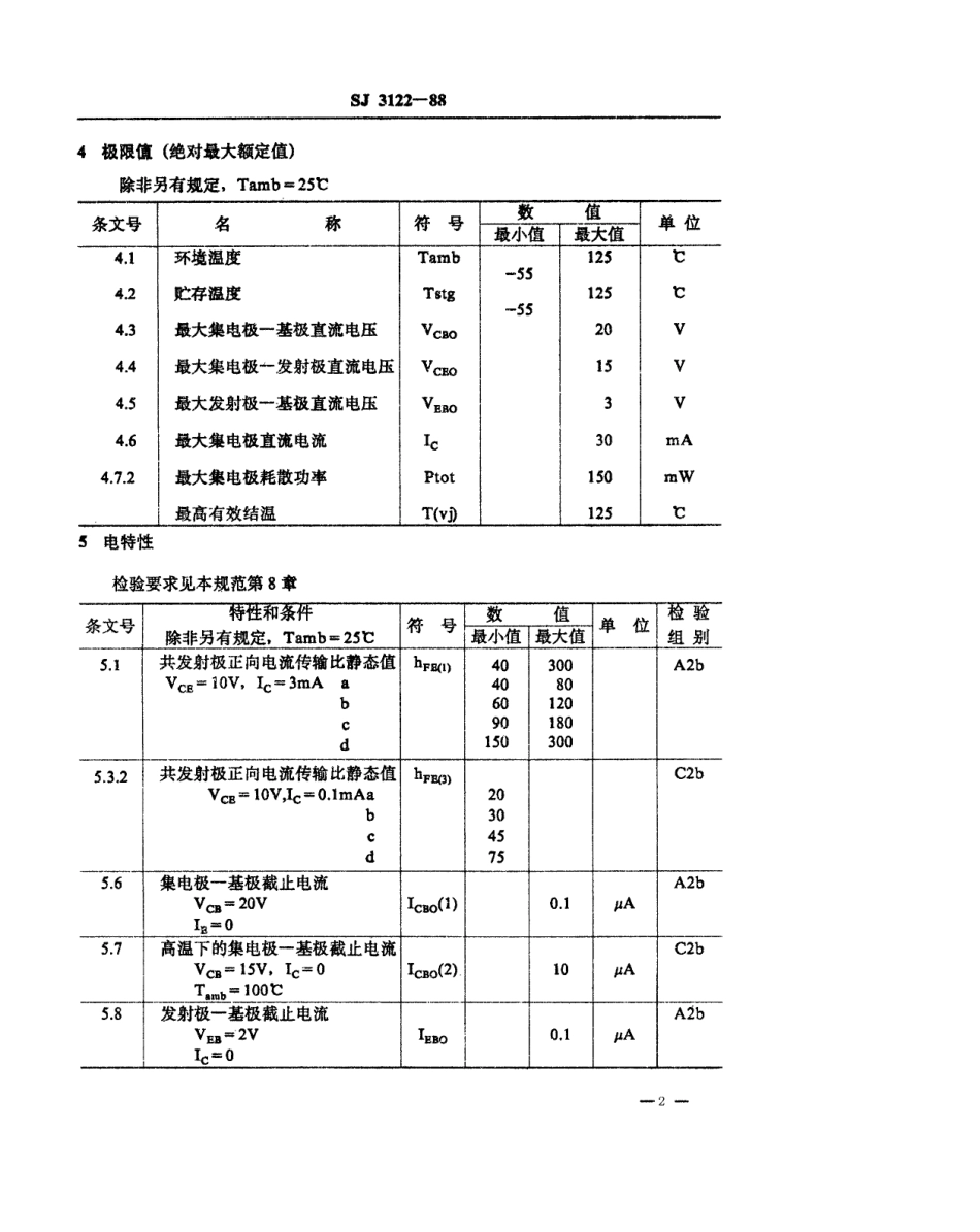 SJ 3122-1988 电子元器件详细规范 3DG3177型高频放大环境额定双极型晶体管.pdf_第2页