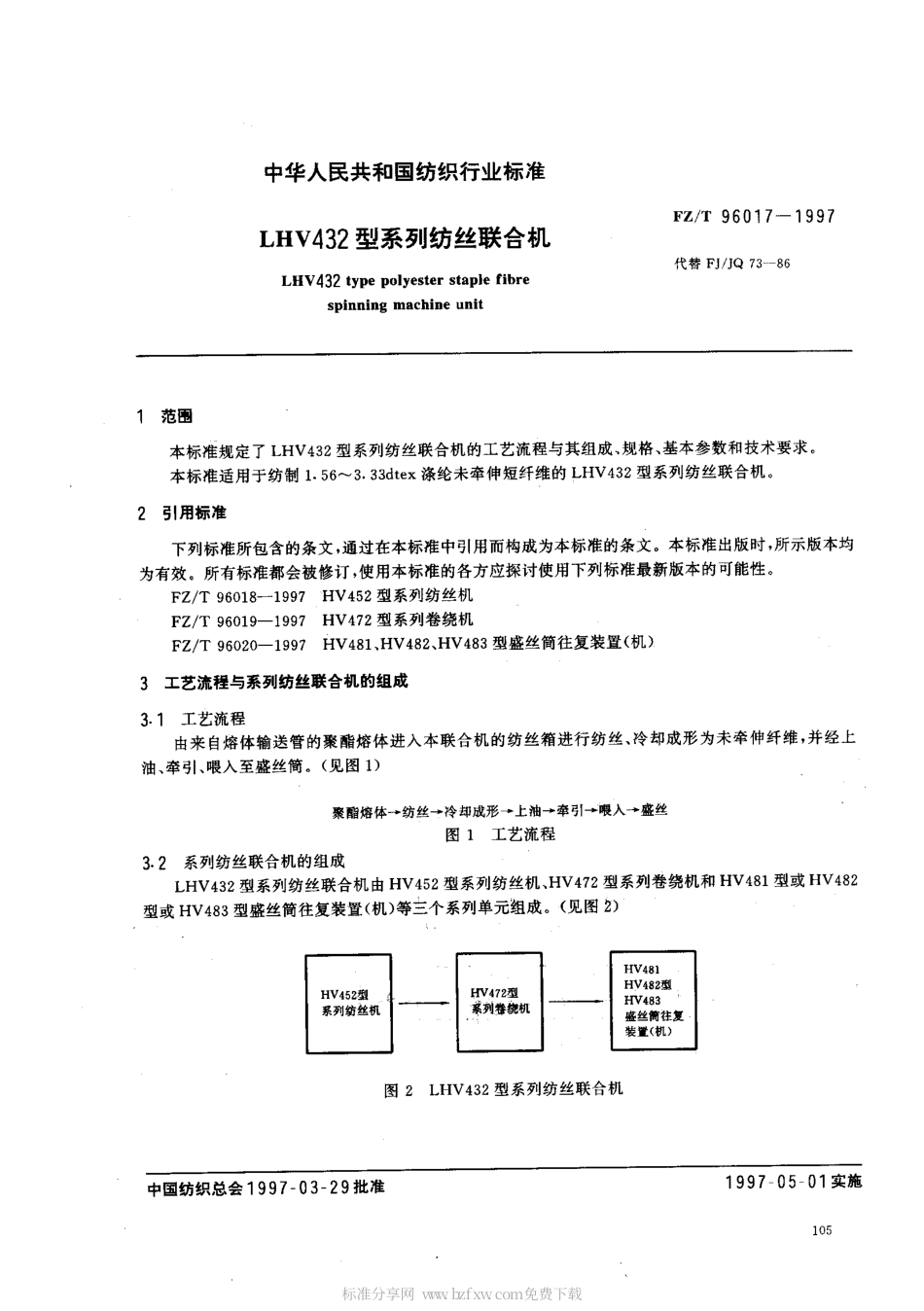 【纺织行业标准】FZT 96017-1997 LHV432型系列纺丝联合机.pdf_第2页