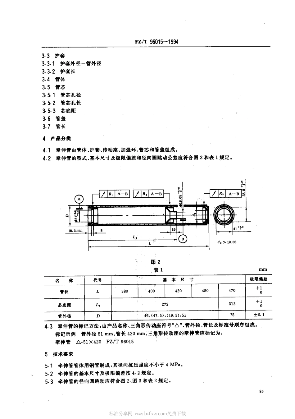 【纺织行业标准】FZT 96015-1994 化纤牵伸加捻机用圆柱形筒管.pdf_第2页