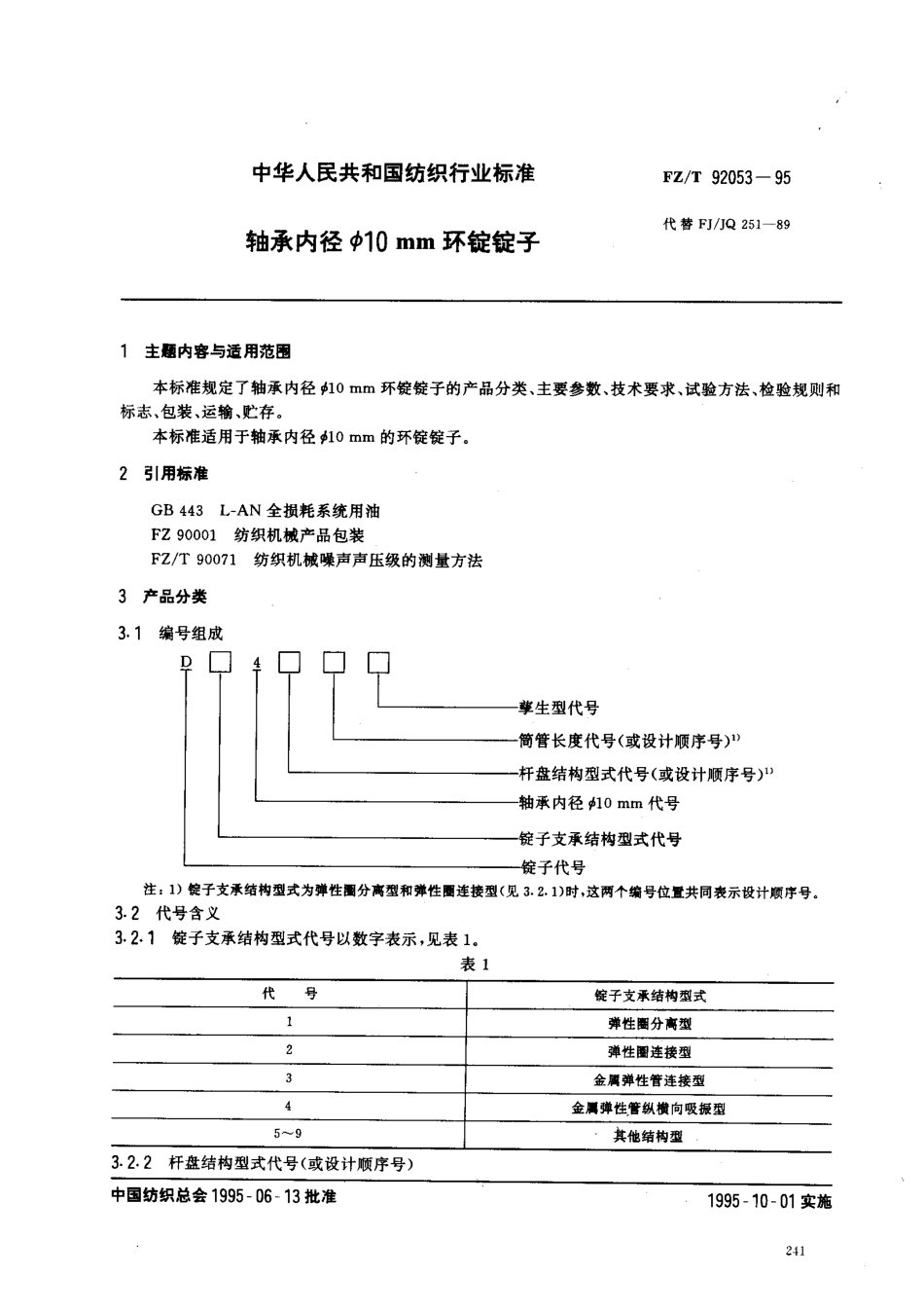 【纺织行业标准】FZT 92053-1995 轴承内径Φ10mm环锭锭子.pdf_第1页