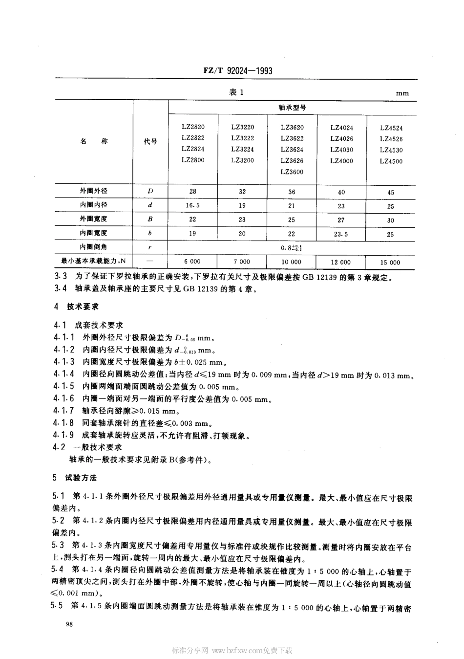 【纺织行业标准】FZT 92024-1993 LZ系列下罗拉轴承.pdf_第2页