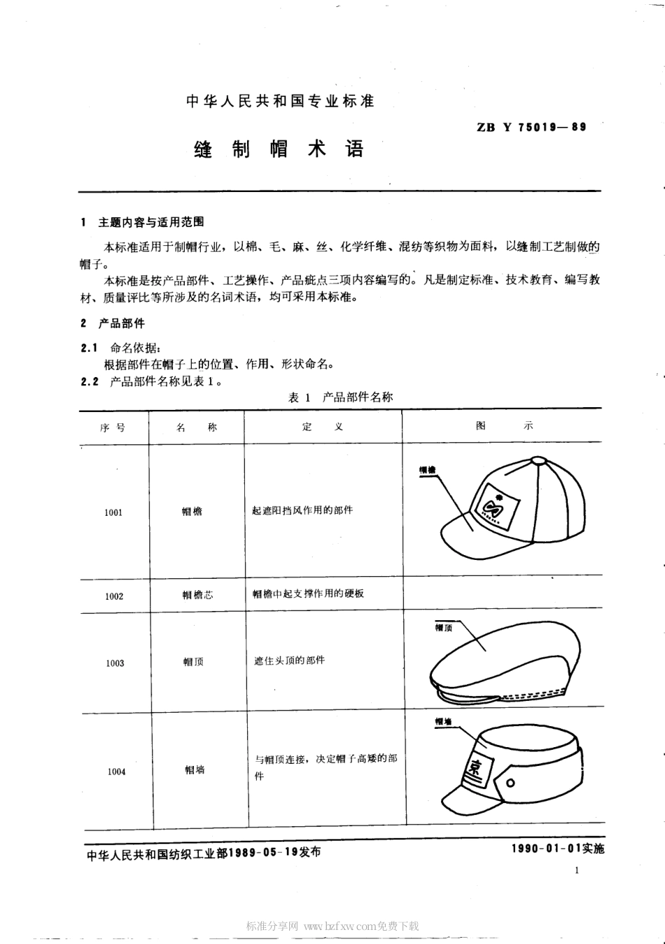 【纺织行业标准】FZT 80008-1999 缝制帽术语.pdf_第2页