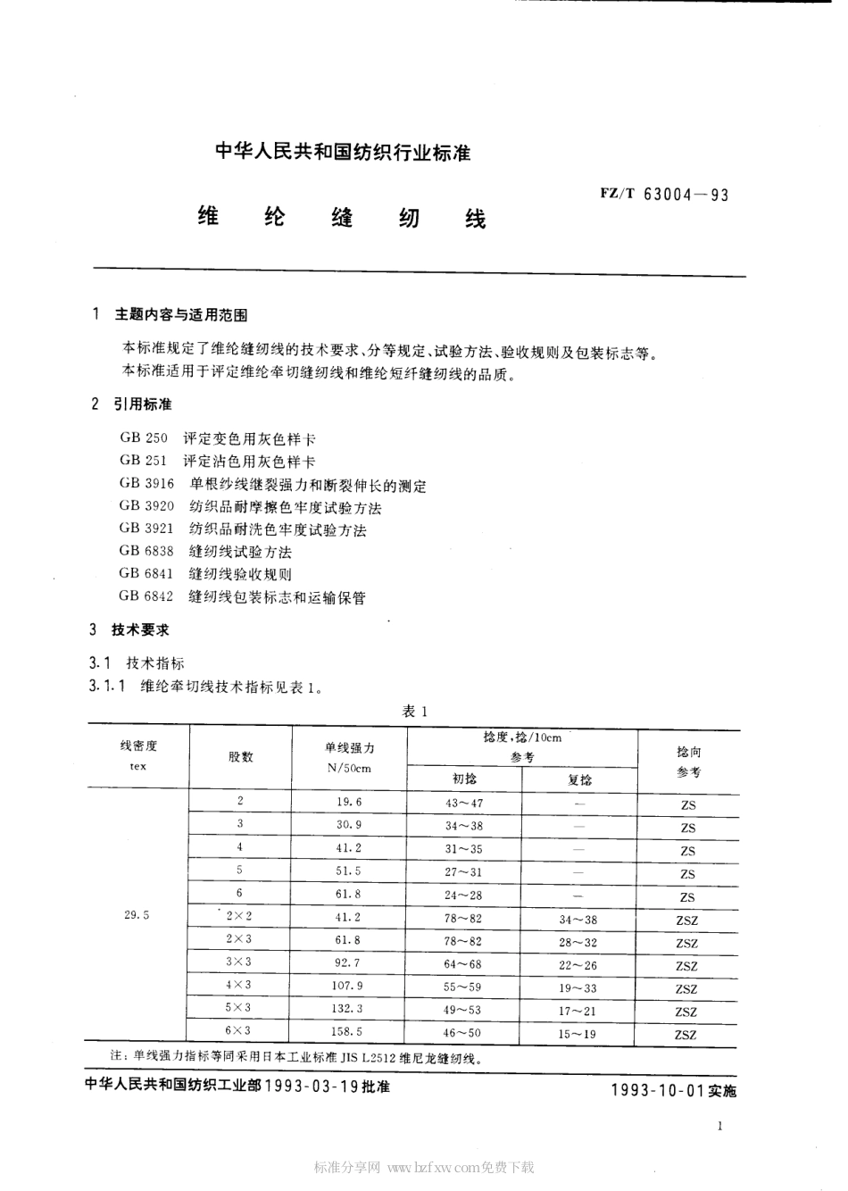 【纺织行业标准】FZT 63004-1993 维纶缝纫线.pdf_第2页