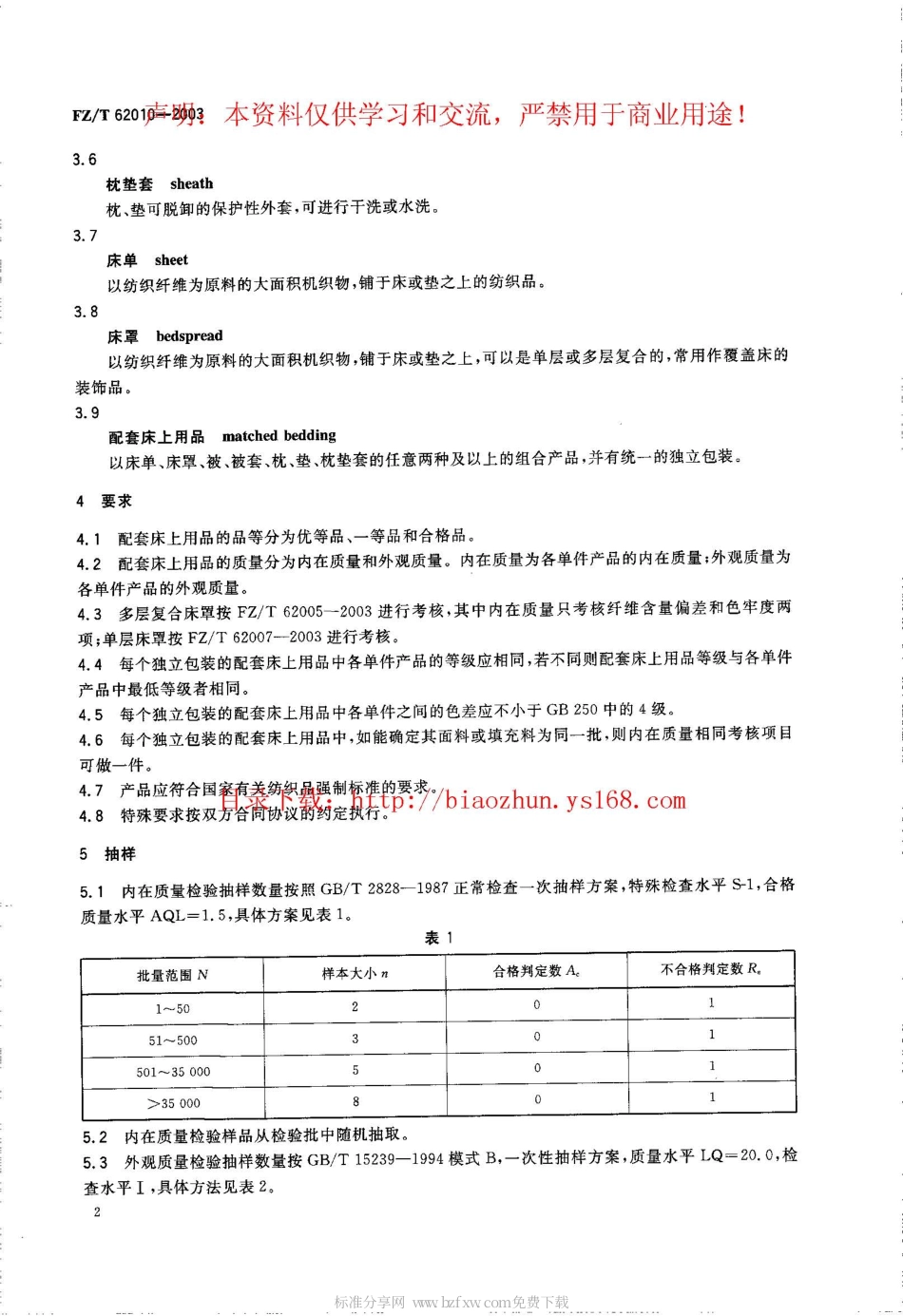 【纺织行业标准】FZT 62010-2003 配套床上用品.pdf_第2页