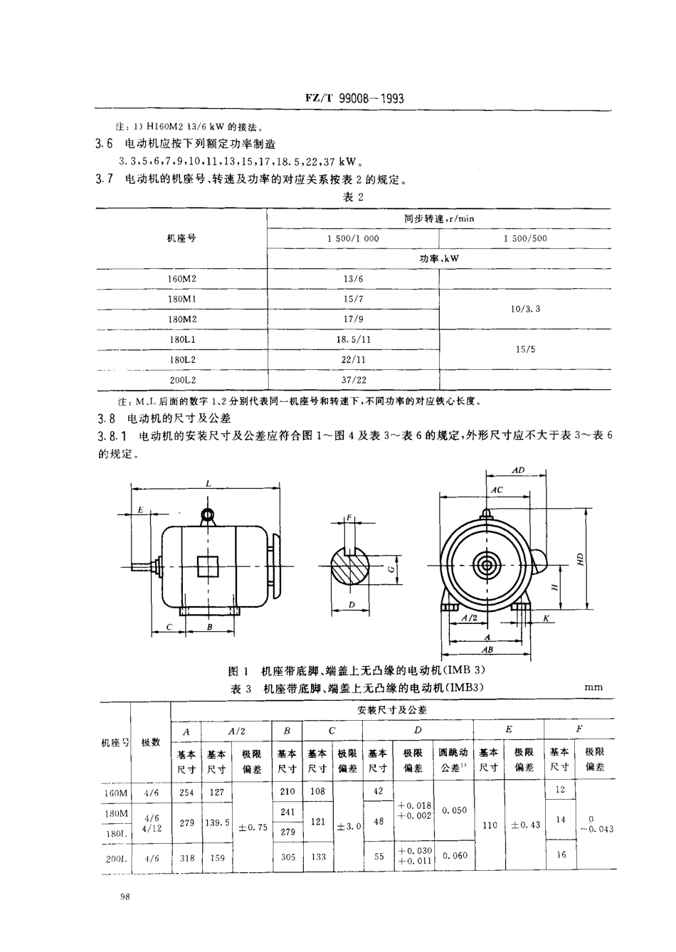 FZT 99008-1993 FXD系列纺织用高效率多速三相异步电动机(H160～200mm).pdf_第2页