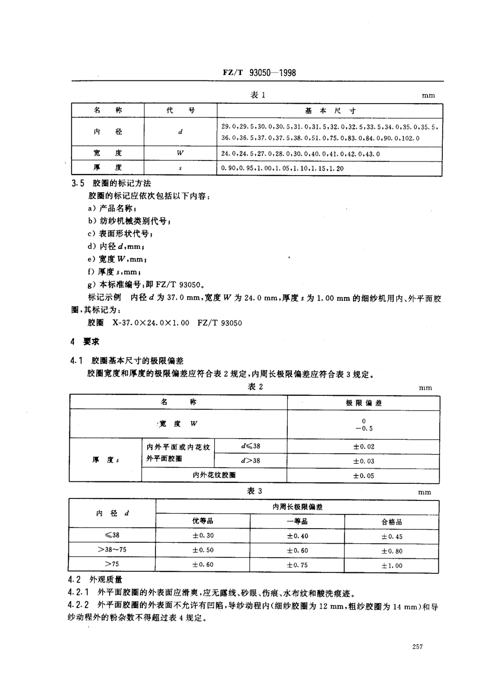【纺织行业标准】FZT 93050-1998 环锭细纱机和粗纱机用胶圈.pdf_第3页