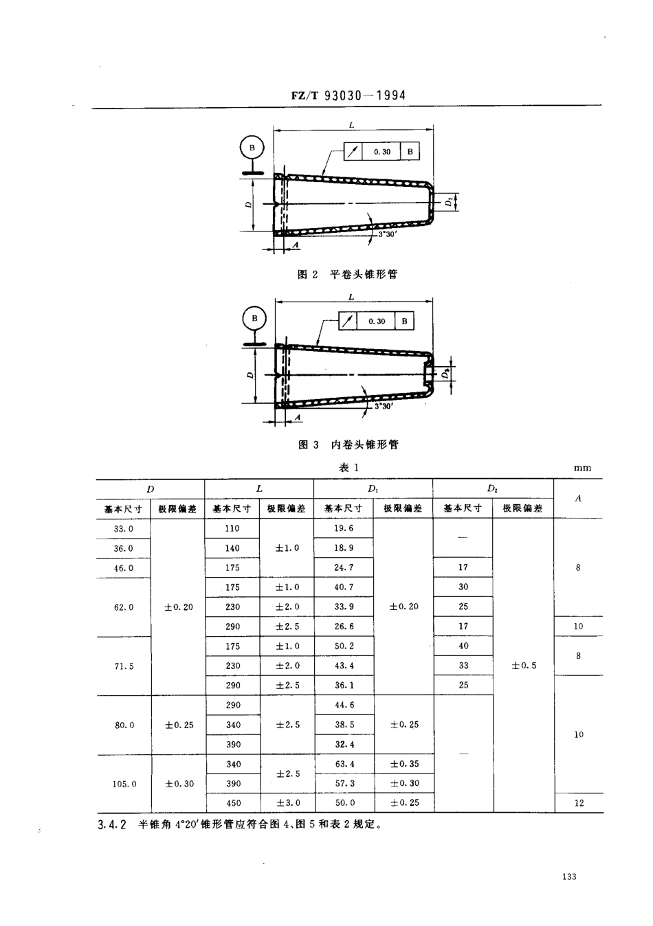 【纺织行业标准】FZT 93030-1994 交叉卷绕络纱用圆锥形管.pdf_第2页