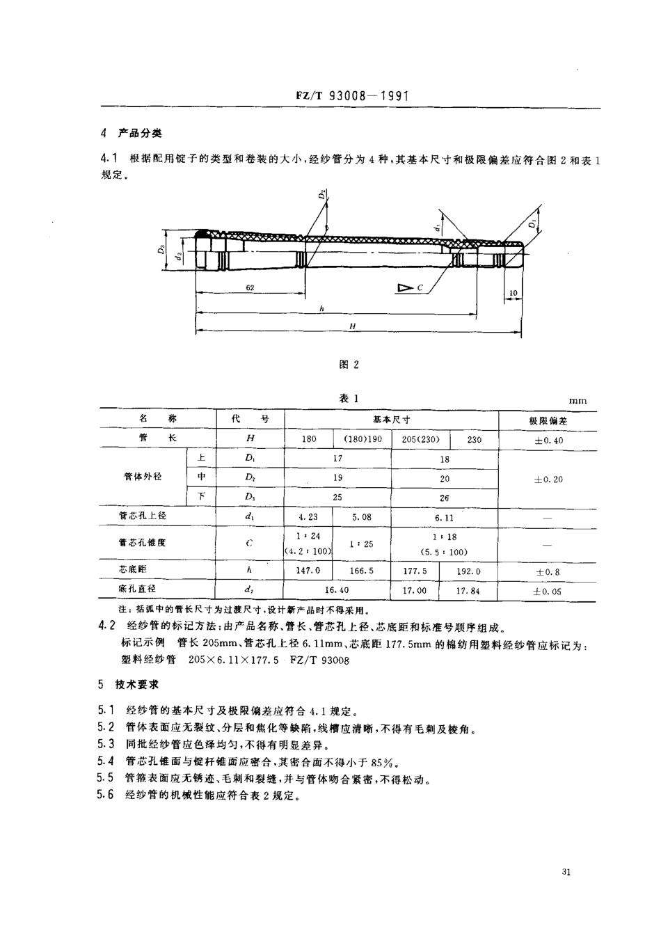 【纺织行业标准】FZT 93008-1991 棉纺用塑料经纱管.PDF_第2页