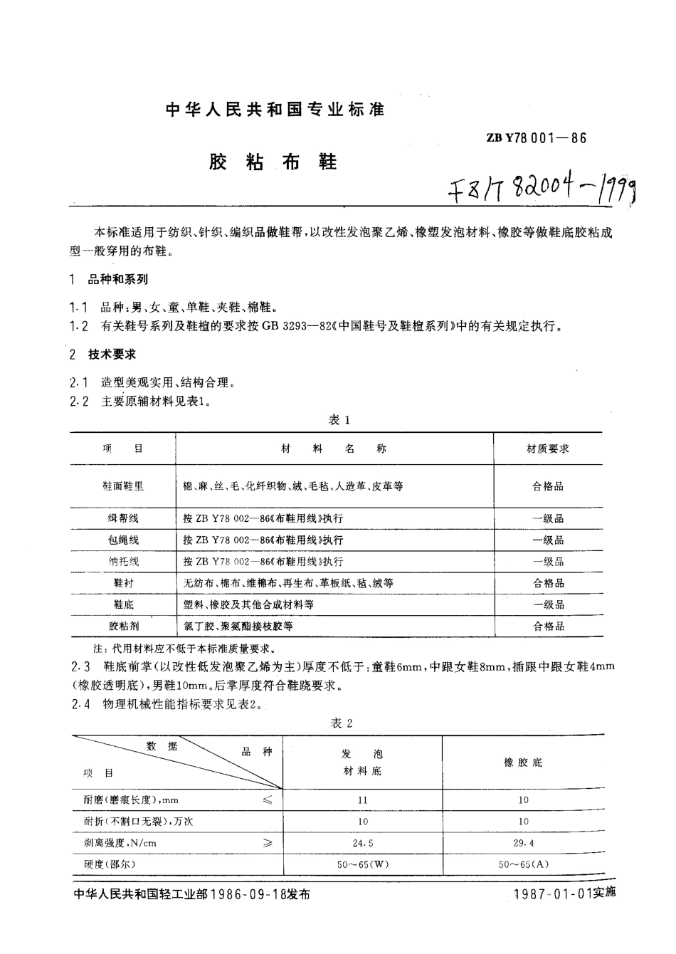【纺织行业标准】FZT 82004-1999 胶粘布鞋.pdf_第1页