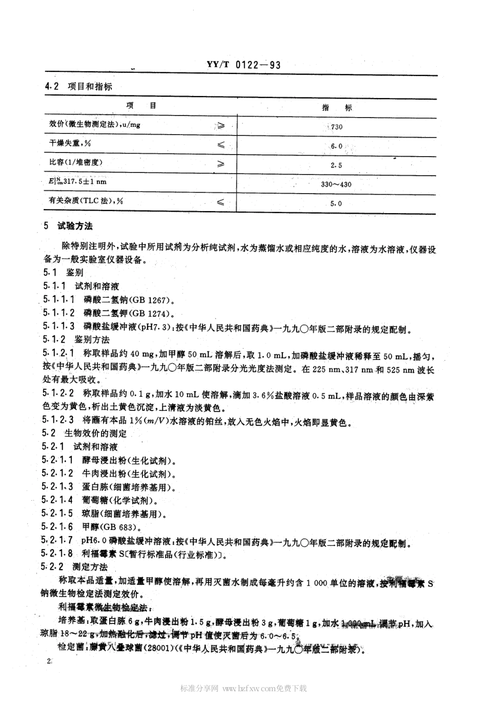 【医药行业标准】YYT 0122-1993 药用中间体 利福霉素S钠.pdf.pdf_第2页