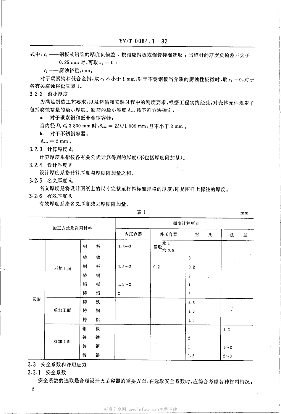 【医药行业标准】YYT 0084.1-1992 圆形压力蒸汽灭菌器主要受压元件强度计算及其有关规定.pdf.pdf_第2页