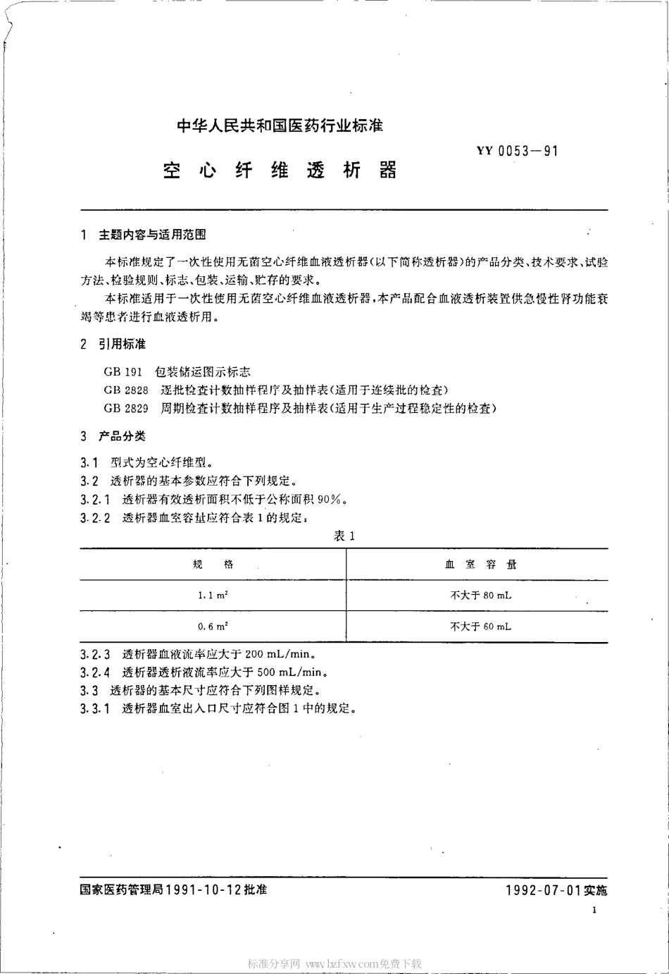 YY 0053-1991 空心纤维透吸器.pdf_第2页