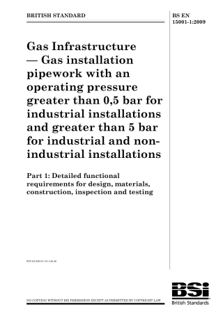 BS EN 15001-1-2009 天然气基础设施.工业设施大于0-5巴,工业和非工业设施大于5巴工作压力的天然气装置管道.设计的详细功能要求.pdf