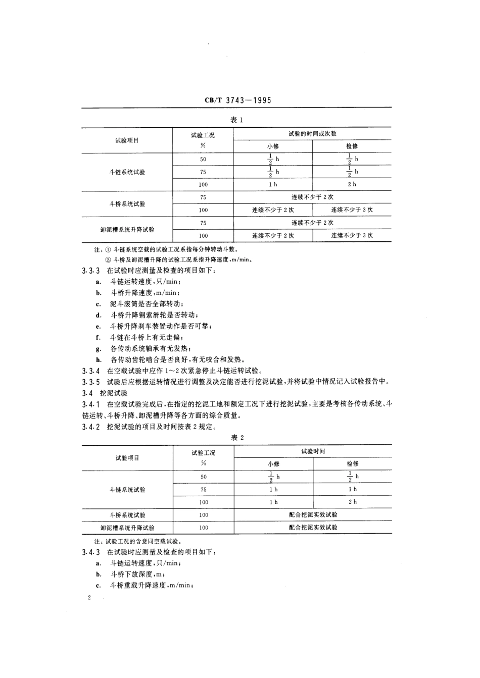 【船舶行业标准】CBT 3743-1995 链斗挖泥船挖泥设备修理试验方法.pdf_第3页