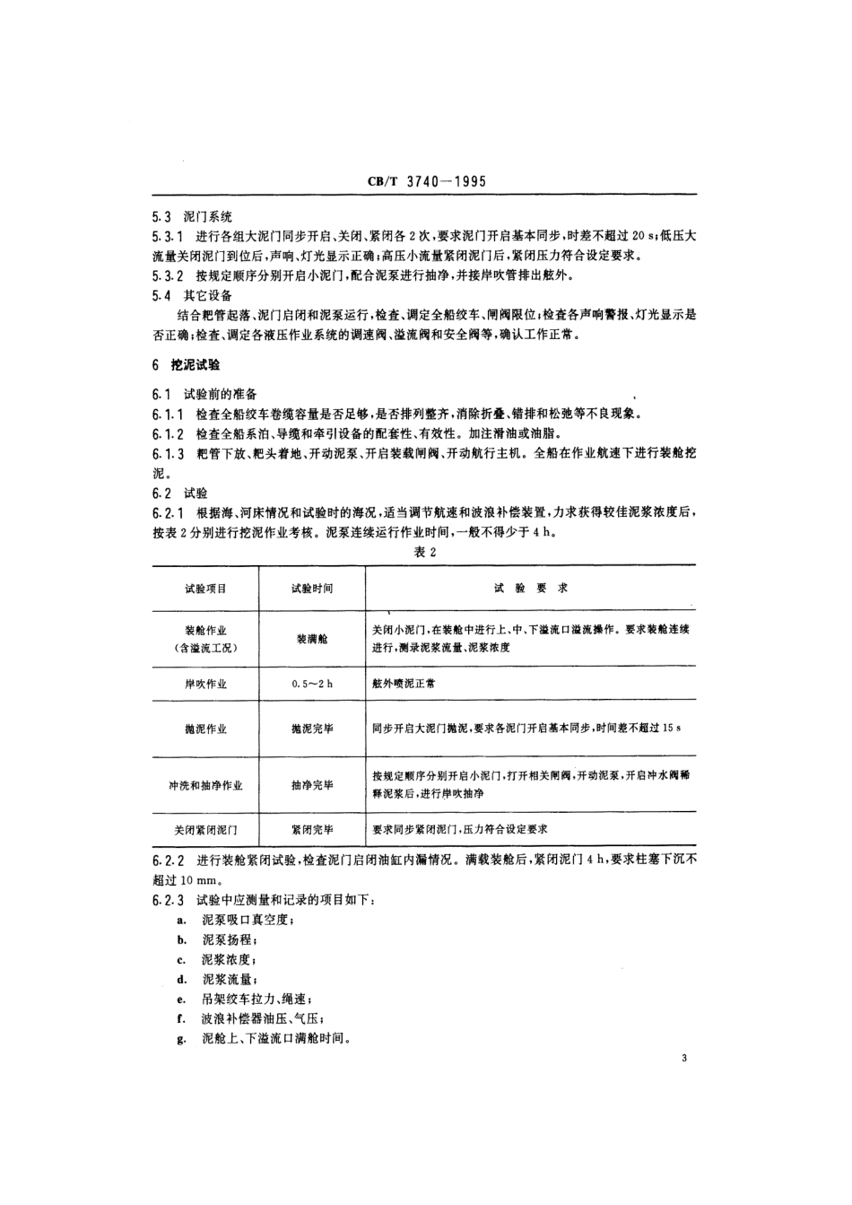 【船舶行业标准】CBT 3740-1995 耙吸挖泥船专用设备修理试验方法.pdf_第3页