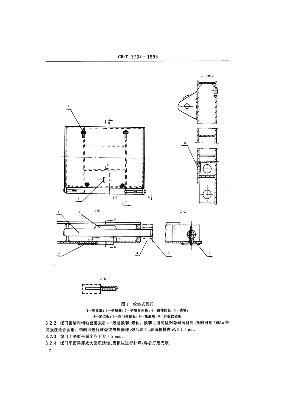 【船舶行业标准】CBT 3734-1995 耙吸挖泥船绞链式泥门修理技术要求.pdf_第3页