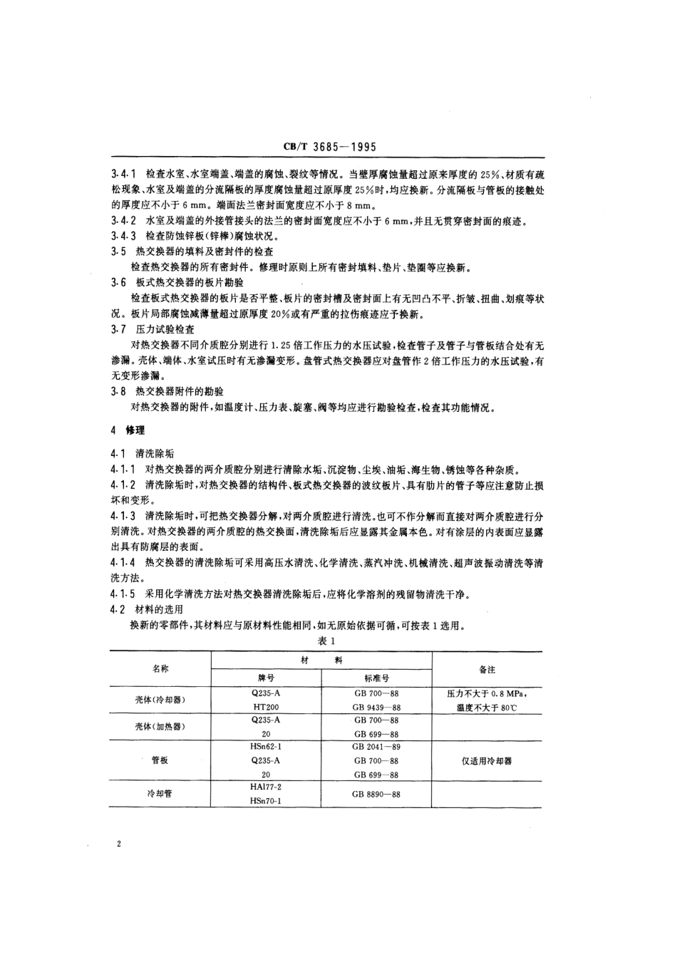 【船舶行业标准】CBT 3685-1995 船用热交换器修理技术要求.pdf_第3页