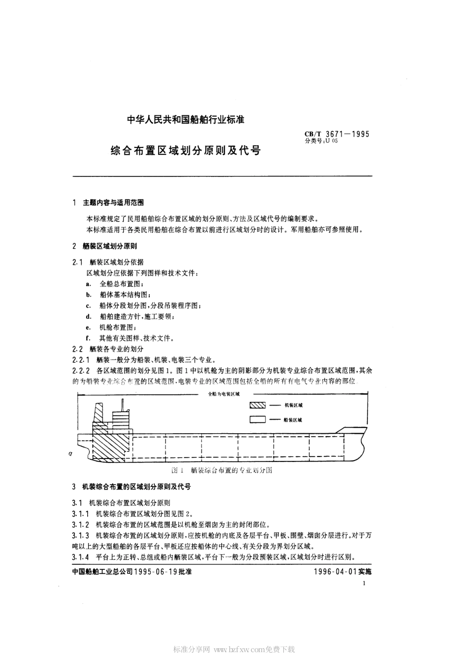 【船舶行业标准】CBT 3671-1995 综合布置区域划分原则及代号.pdf_第2页