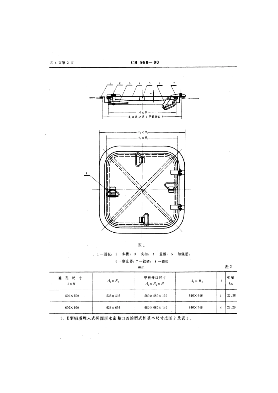 CB 958-1980 铝质埋入式水密舱口盖.pdf_第3页