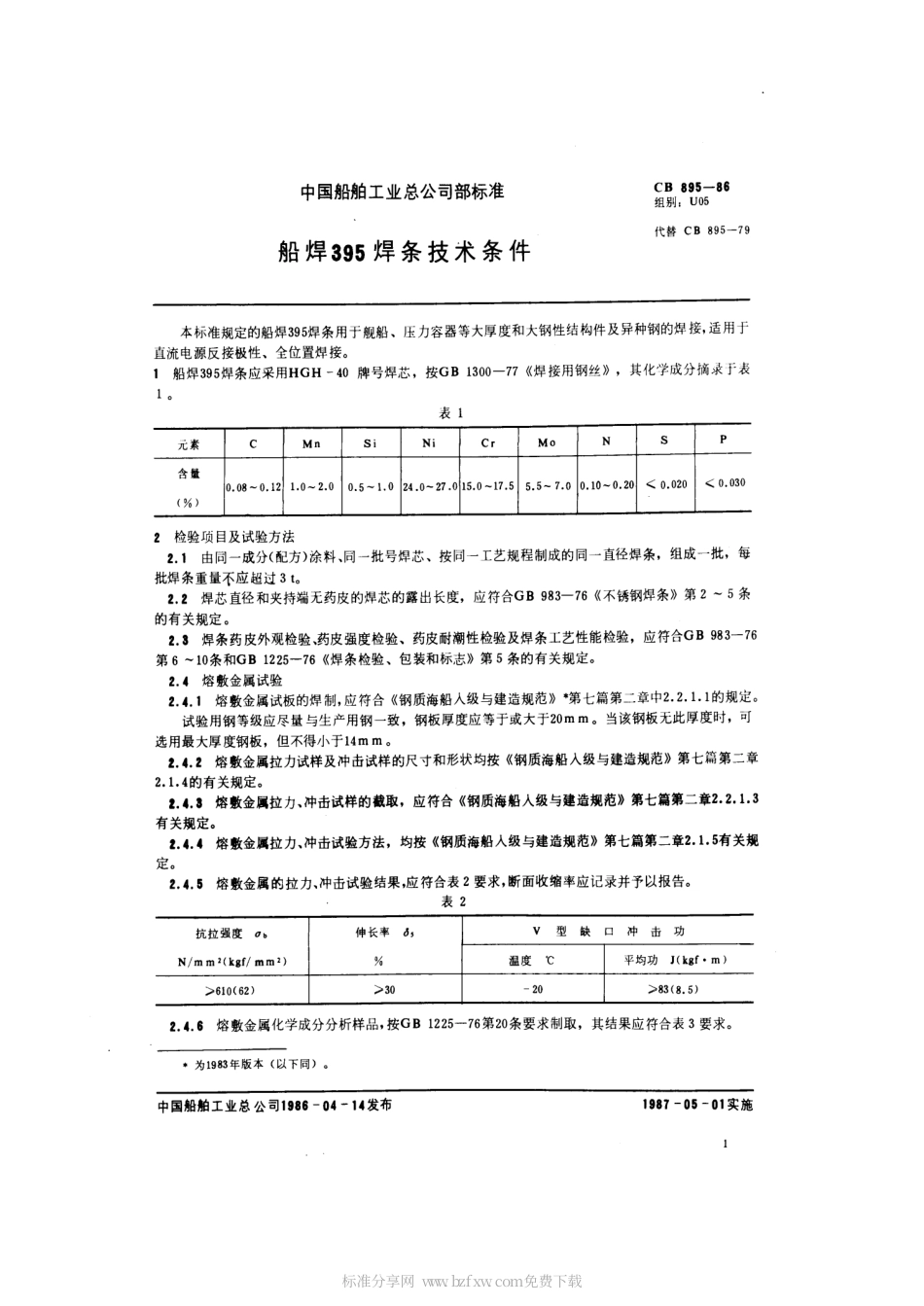 CB 895-1986 船焊395焊条技术条件.pdf_第2页