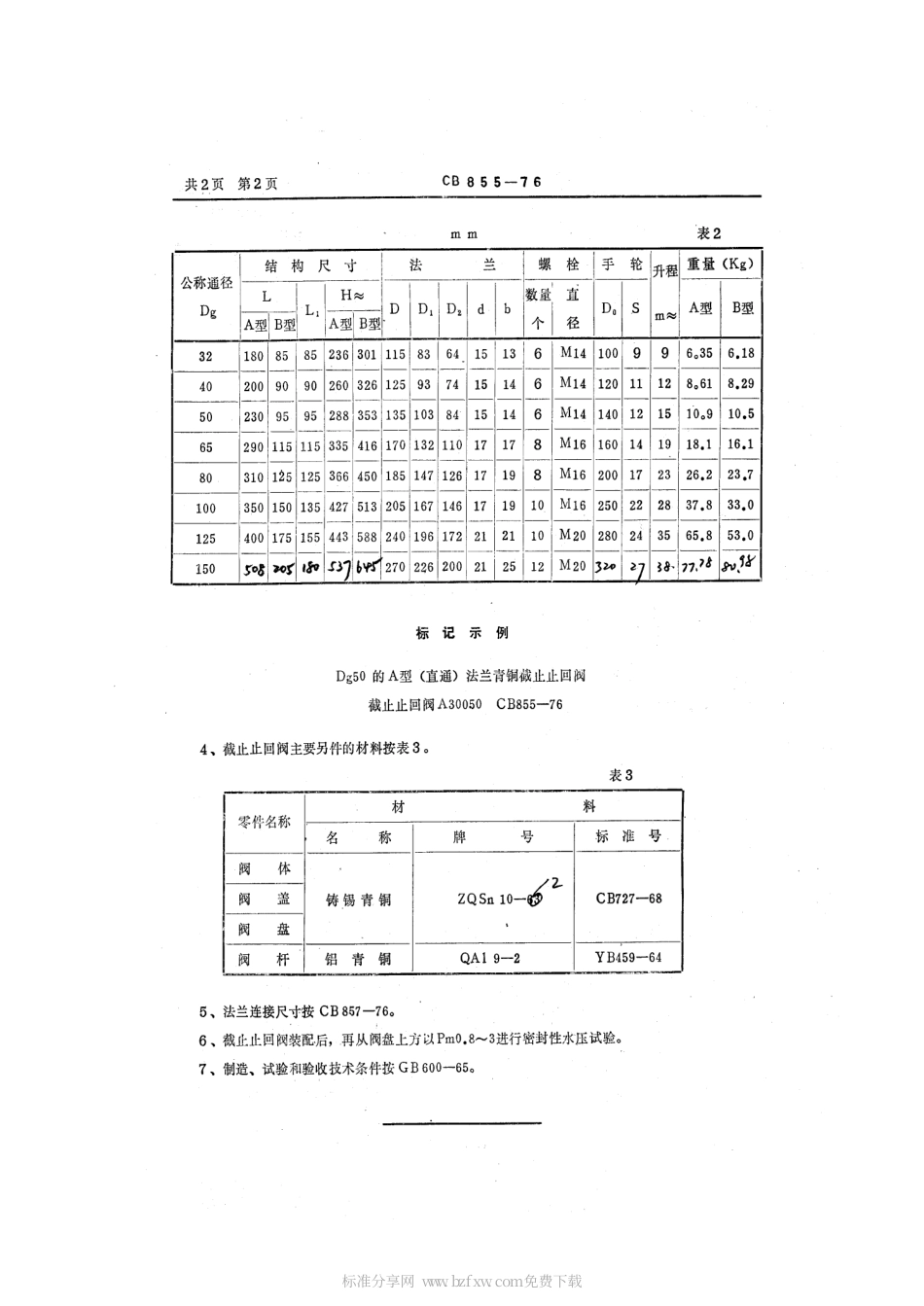 CB 855-1976 P30法兰青铜截止止回阀.pdf_第2页