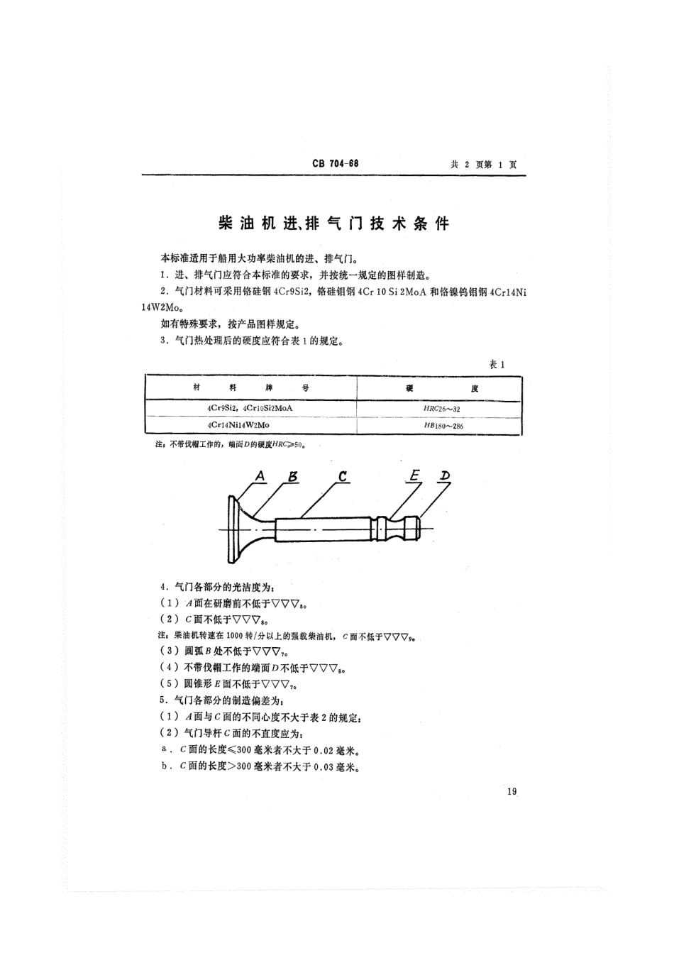 CB 704-1968 柴油机进、排气门技术条件.pdf_第1页