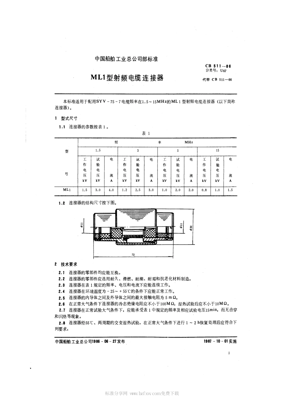 CB 511-1986 ML1型射频电缆连接器.pdf_第2页