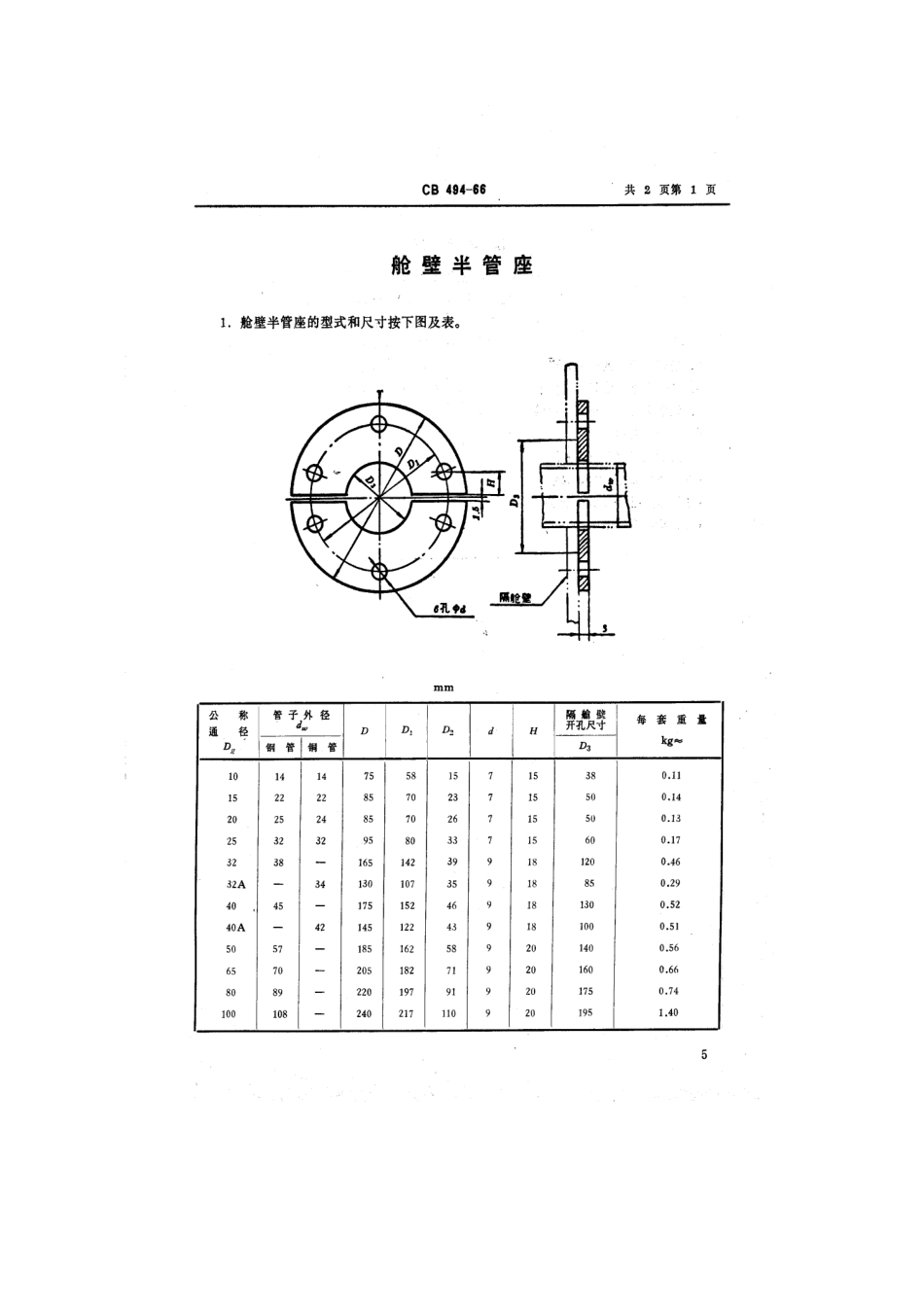 CB 494-1966 舱壁半管座.pdf_第1页