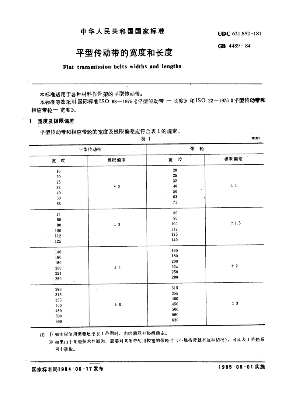 GBT 4489-1984 平型传动带的宽度和长度.pdf_第1页