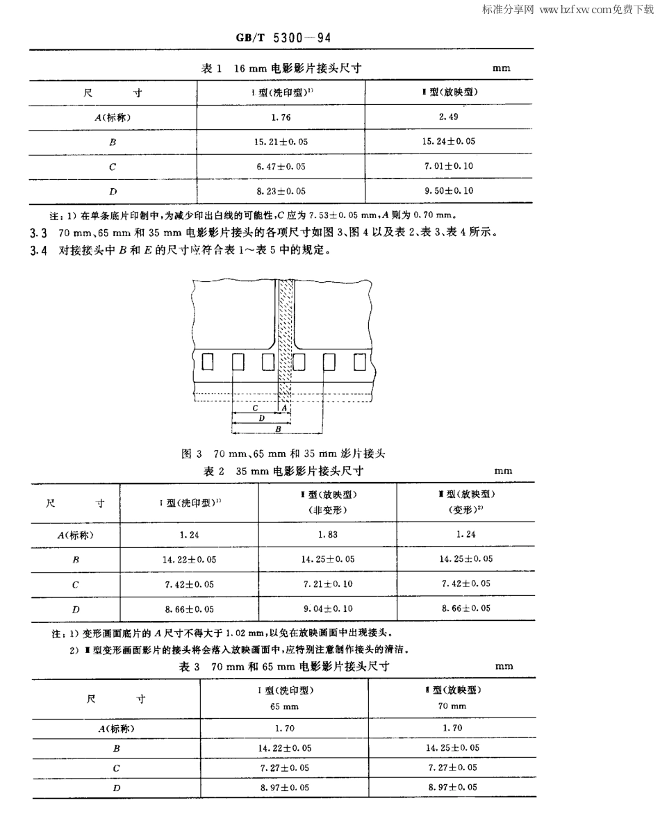 GBT 5300-1994 70mm，65mm，35mm和16mm电影影片接头的尺寸和位置.pdf_第2页