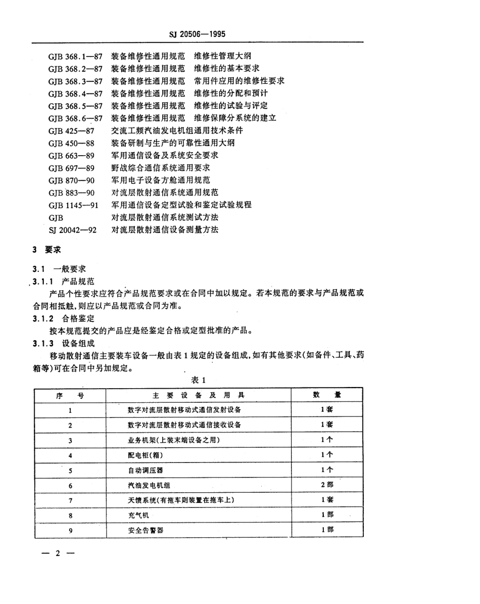 【电子行业军用标准】SJ 20506-1995 数字对流层散射移动式通信设备通用规范.pdf_第3页