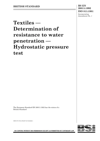 BS EN 20811-1992 纺织纤维.耐水渗透性的测定.静水压试验.pdf