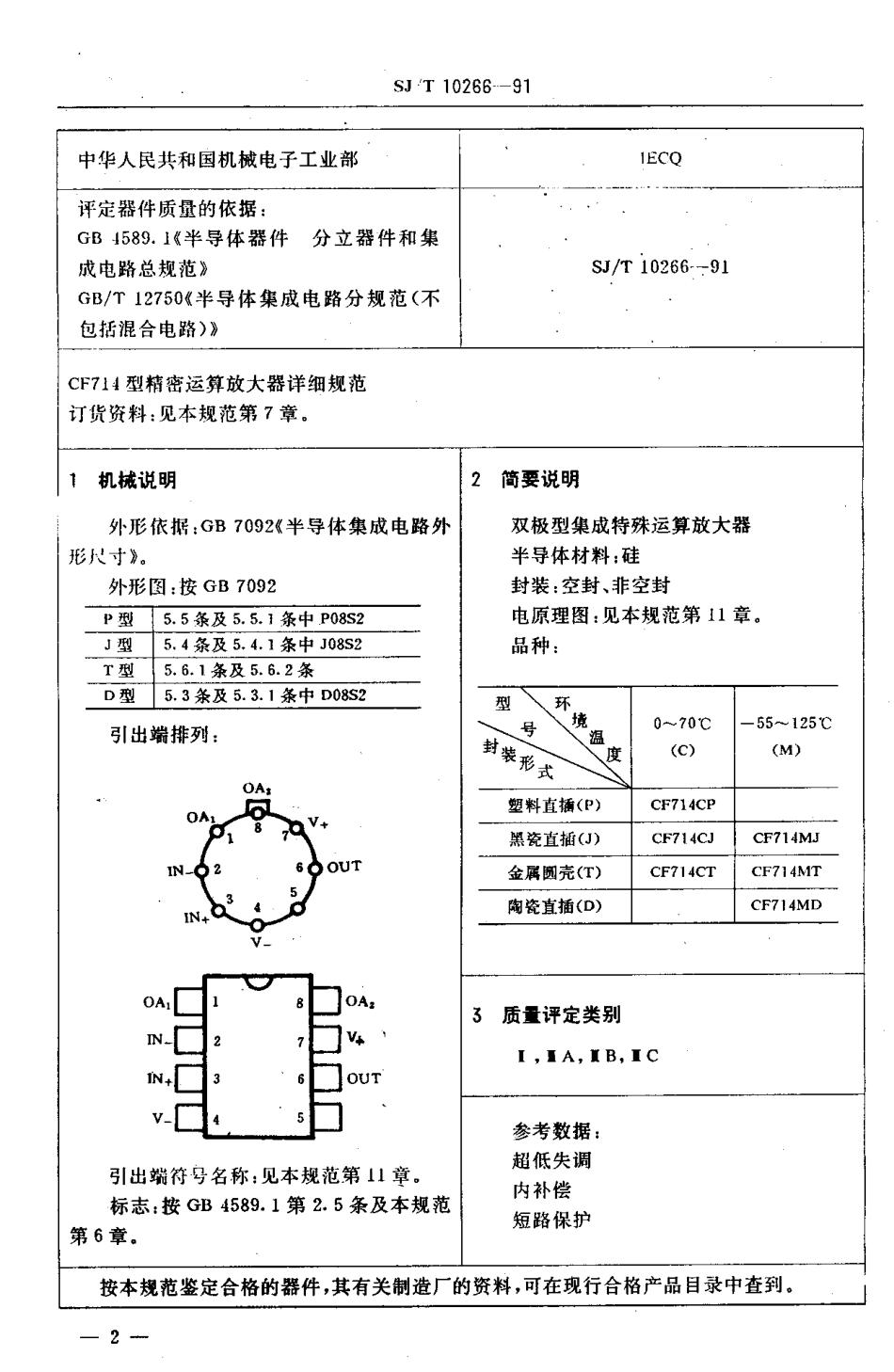 【电子行业军用标准】SJ 10266-1991 电子元器件详细规范 半导体集成电路CF714型精密运算放大器.PDF_第3页