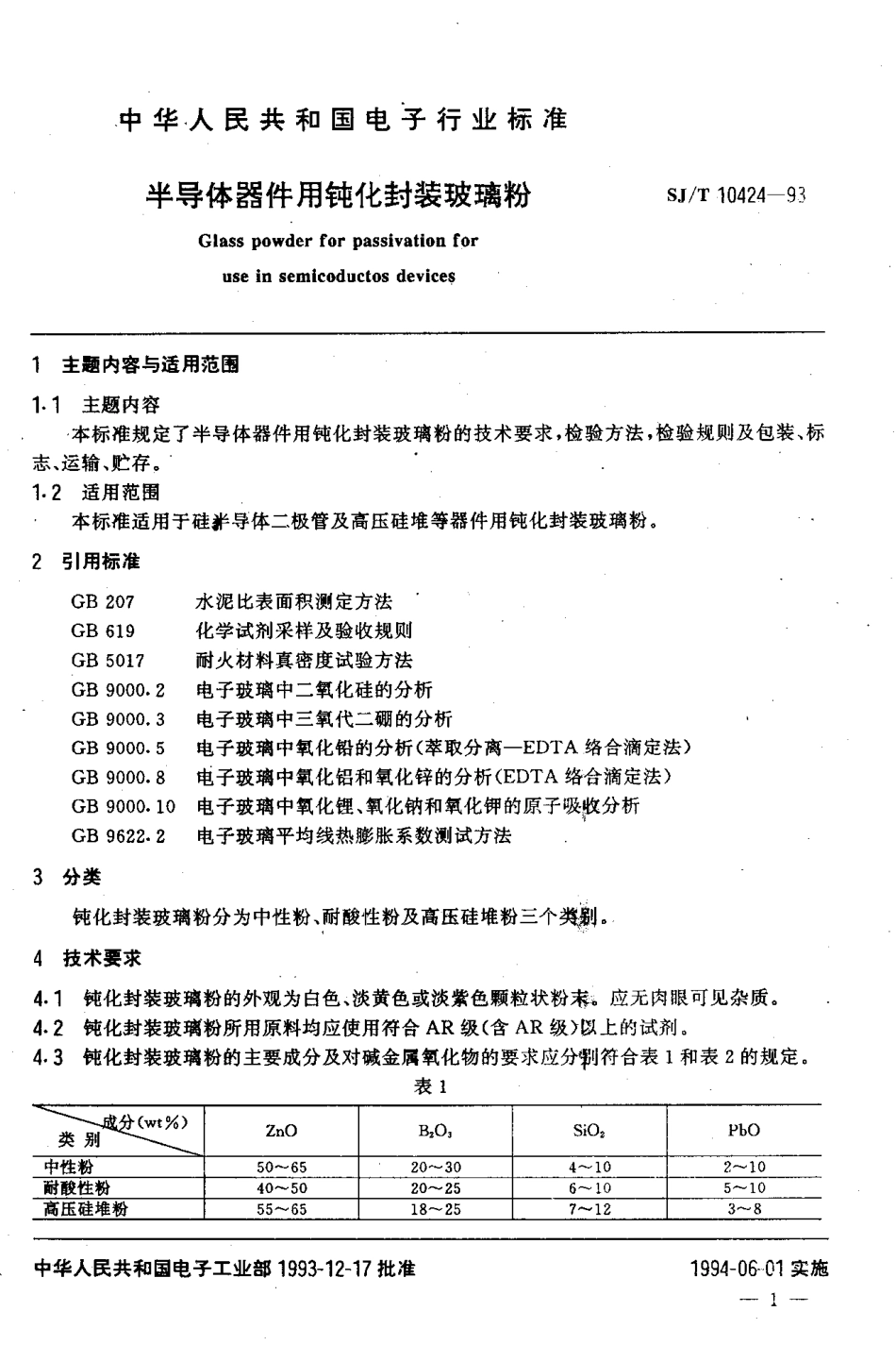 【电子行业军用标准】SJT 10424-1993 半导体器件用钝化封装玻璃粉.PDF_第2页