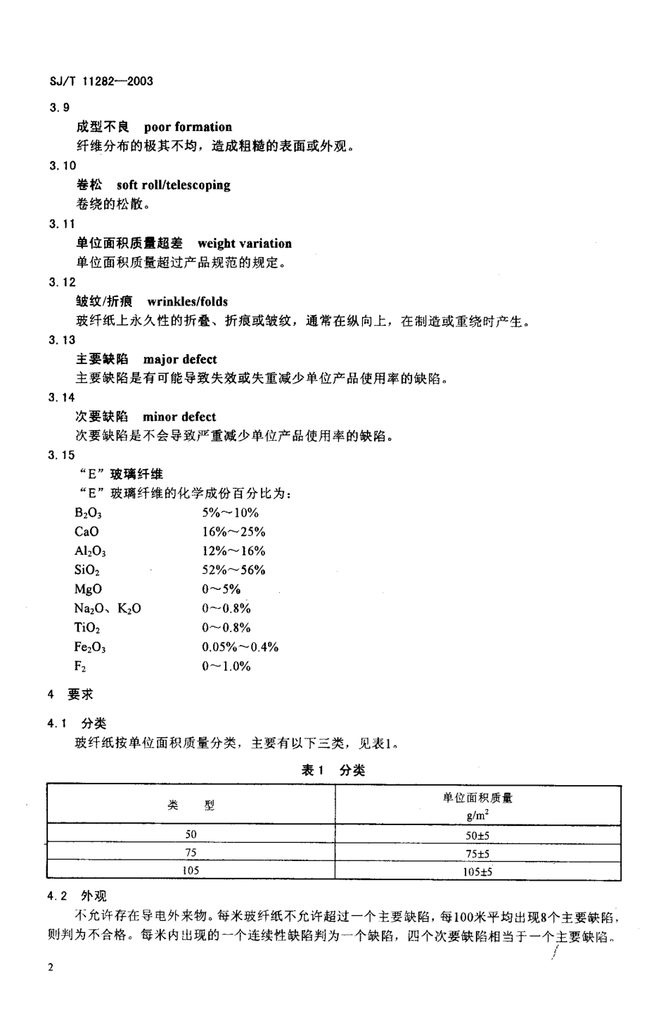 【电子行业军用标准】SJT 11282-2003 印制板用E玻璃纤维纸规范.pdf_第3页