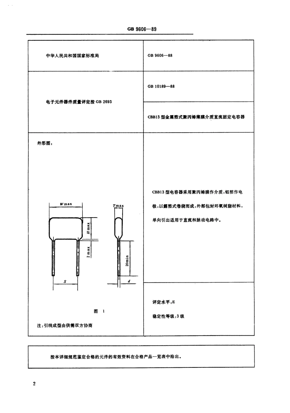 【电子行业军用标准】SJT 10998-1996 CBB13型金属箔式聚丙烯薄膜介质直流固定电容器 评定水平E(可供认证用).pdf_第3页