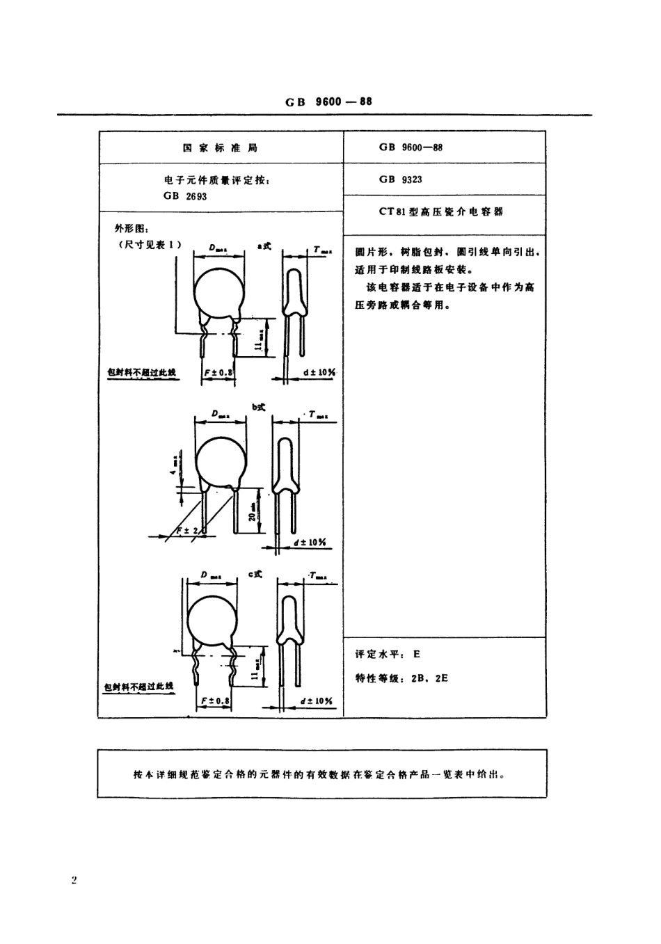 【电子行业军用标准】SJT 10995-1996 电子元器件详细规范 CT81型高压瓷介电容器 评定水平E(可供认证用).pdf_第3页