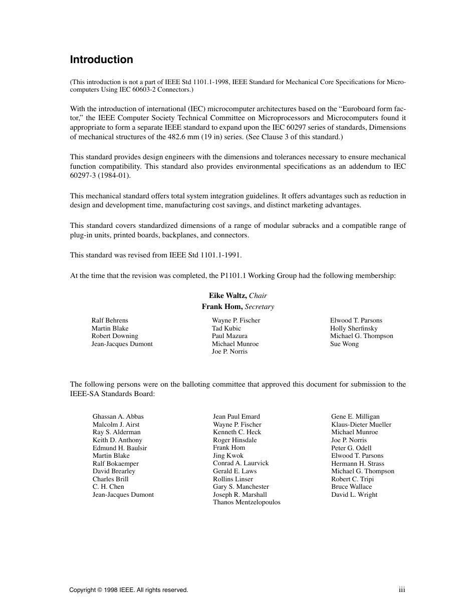 IEEE 1101.1-1998 IEEE Standard for Mechanical Core SpeciÞcations for Microcomputers Using IEC 60603-2 Connectors.pdf_第3页