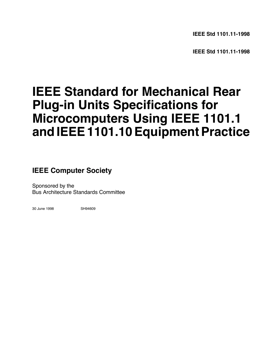 IEEE 1101.11-1998 IEEE Standard for Mechanical Rear Plug-in Units SpeciÞcations for Microcomputers.pdf_第1页
