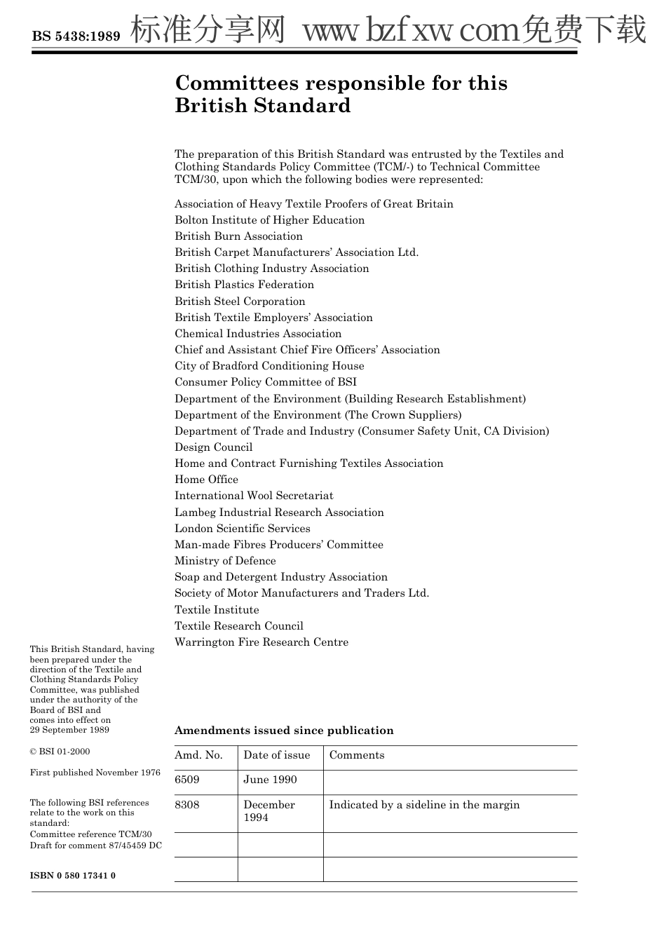 BS 5438-1989 纺织品当受到点燃的微小火焰作用于垂置顶位表面或底部边缘抽样样品时的可燃性.pdf_第2页