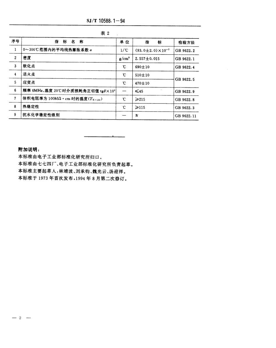 【电子行业军用标准】SJT 10588.1-1994 【地方标准】DB-401型电子玻璃技术数据.pdf_第2页