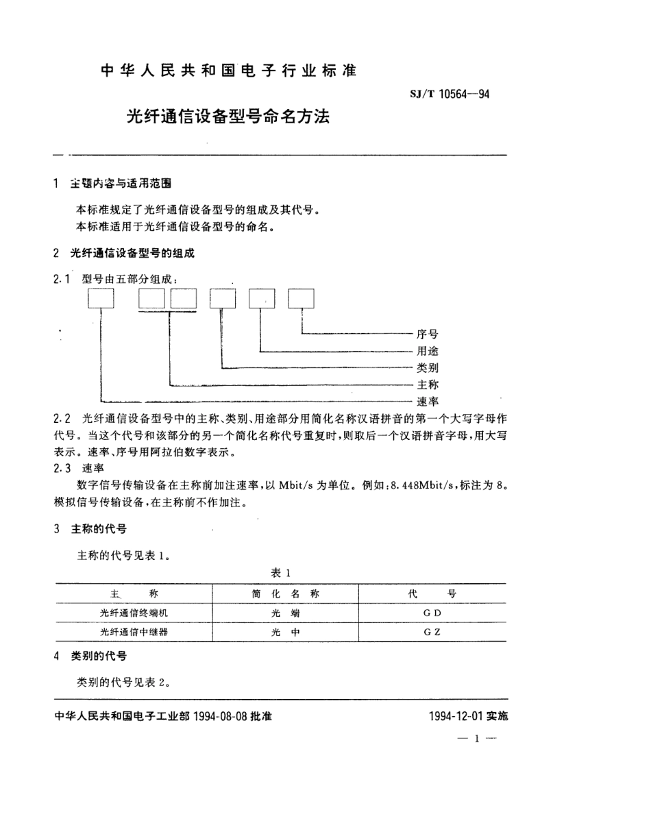 【电子行业军用标准】SJT 10564-1994 光纤通信设备型号命名方法.pdf_第2页