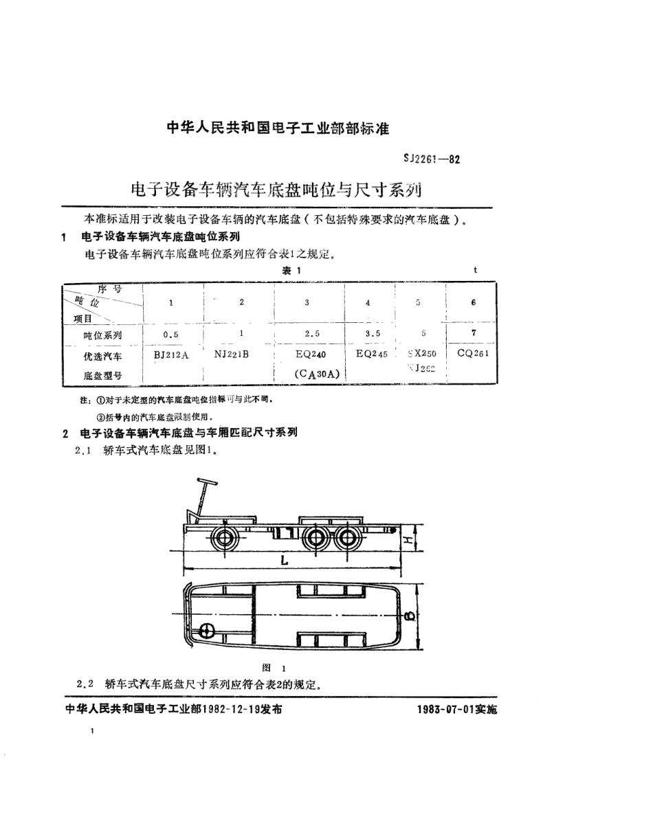 【电子行业军用标准】SJ 2261-1982 电子设备车辆汽车底盘吨位与尺寸系列.pdf.pdf_第2页