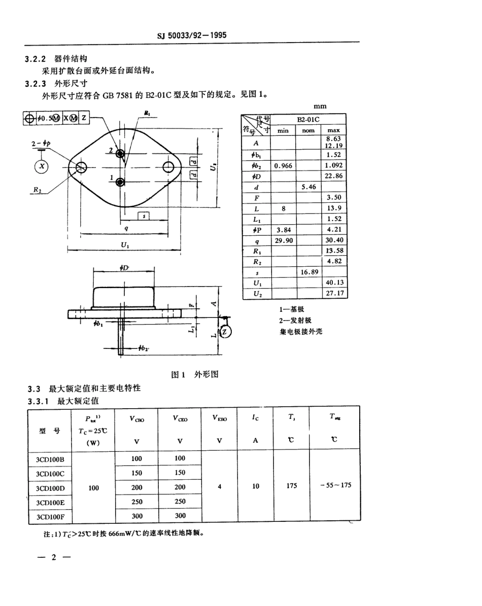 【电子行业军用标准】SJ 50033.92-1995 半导体分立器件 3CD100型低频大功率晶体管详细规范.pdf_第3页
