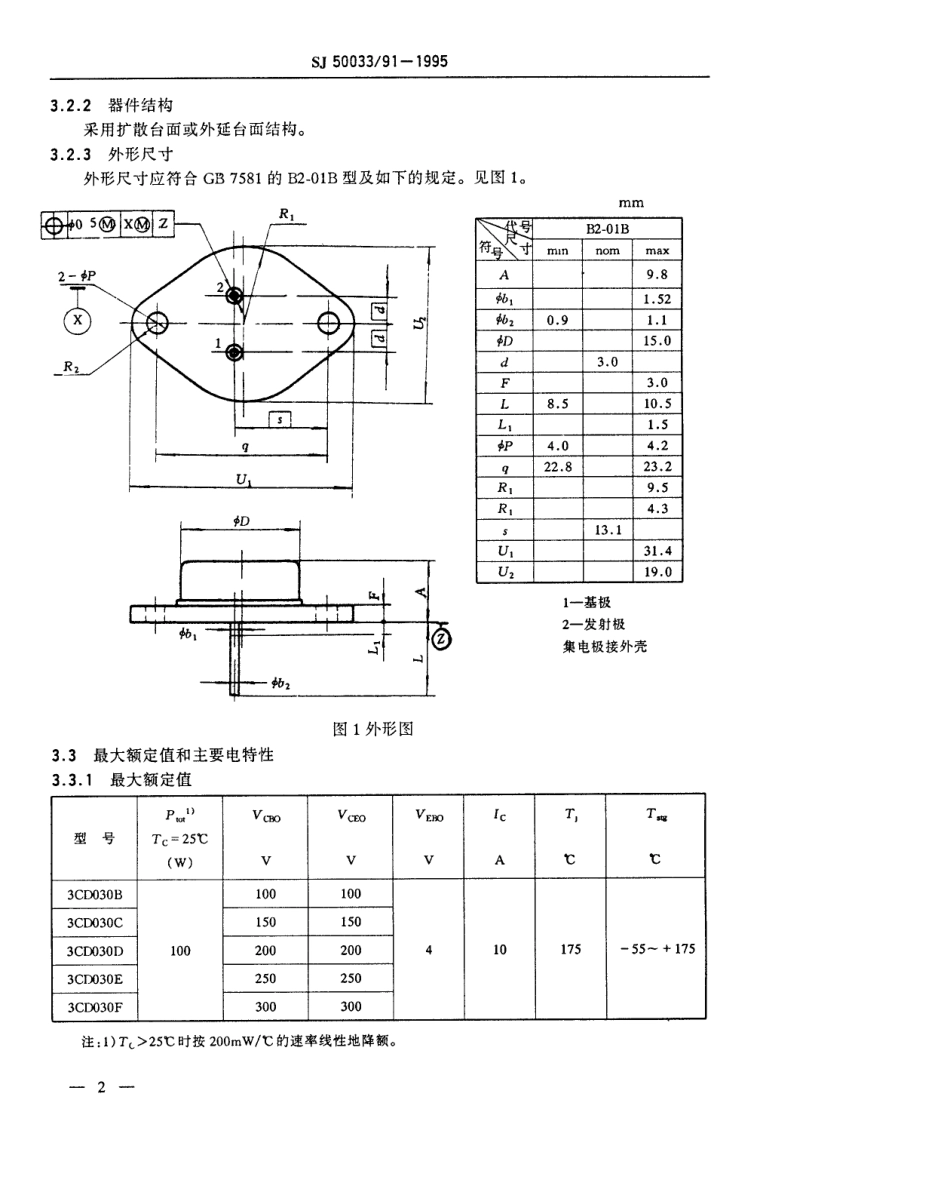 【电子行业军用标准】SJ 50033.91-1995 半导体分立器件 3CD030型低频大功率晶体管详细规范.pdf_第3页