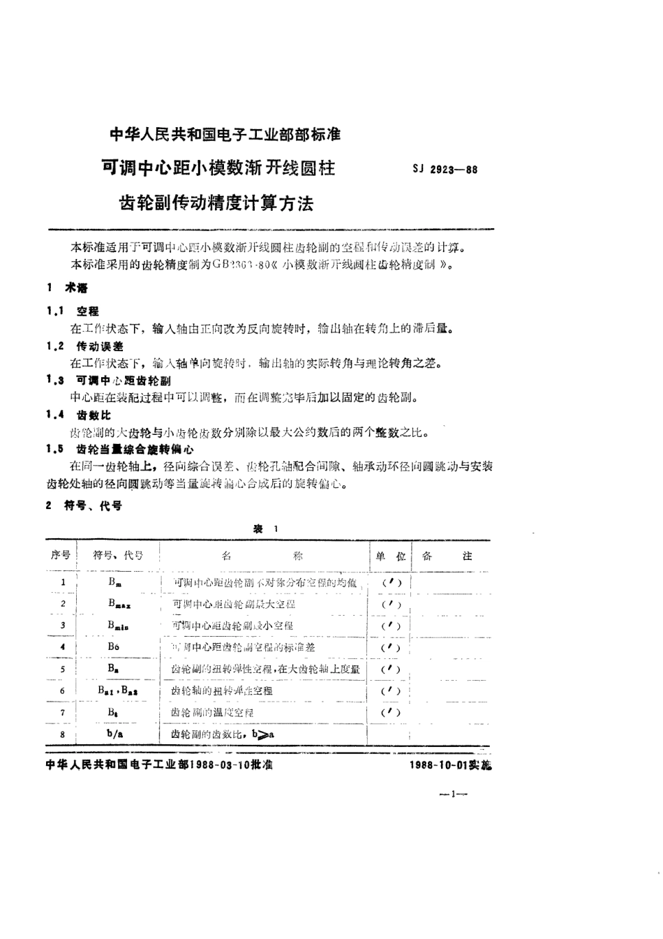 SJ 2923-1988 可调中心距小模数渐开线圆柱齿轮副传动精度计算方法.pdf_第2页